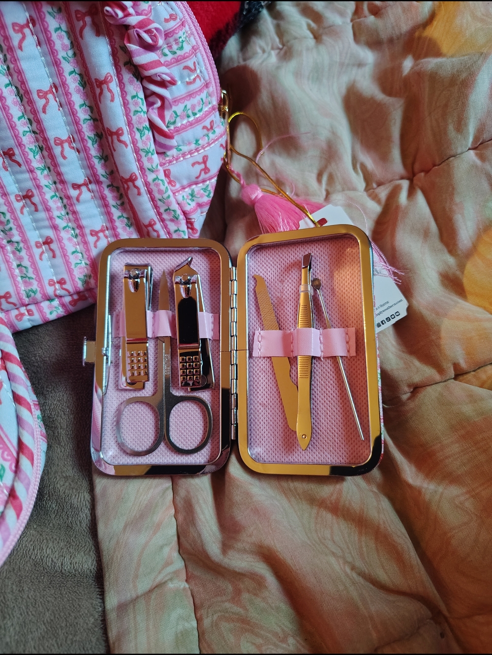 Simply Southern Pink Bow Stripe Women's Makeup & Accessory Bag Set - Picture 2 of 2